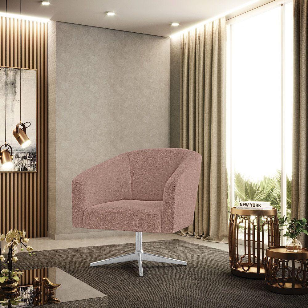 Cadeira Sala De Jantar Giratória Base Cromada Stella Bouclê D03 - D'rossi Cor Rose - 6