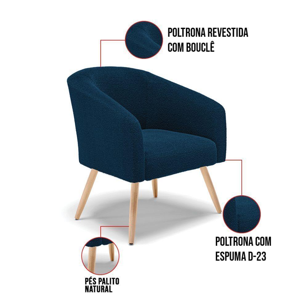 Cadeira Sala De Jantar Pé Palito Natural Kit 2 Stella Bouclê D03 - D'rossi Cor Azul - 5