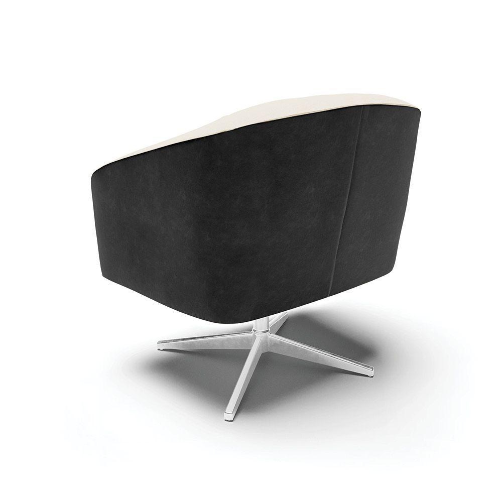 Cadeira Sala De Jantar Giratória Base Cromada Stella Pto/linho D03 - D'rossi Cor Bege - 4