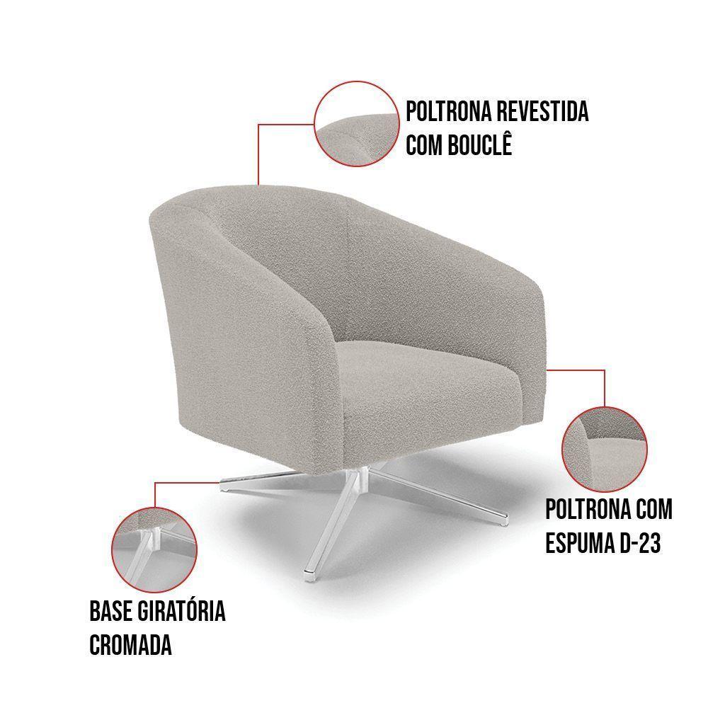 Cadeira Sala De Jantar Giratória Base Cromada Stella Bouclê D03 - D'rossi Cor Cinza - 3