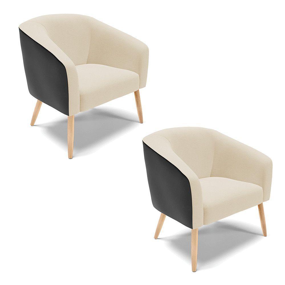 Cadeira Sala De Jantar Pé Palito Natural Kit 2 Stella Pto/linho D03 - D'rossi Cor Bege - 1