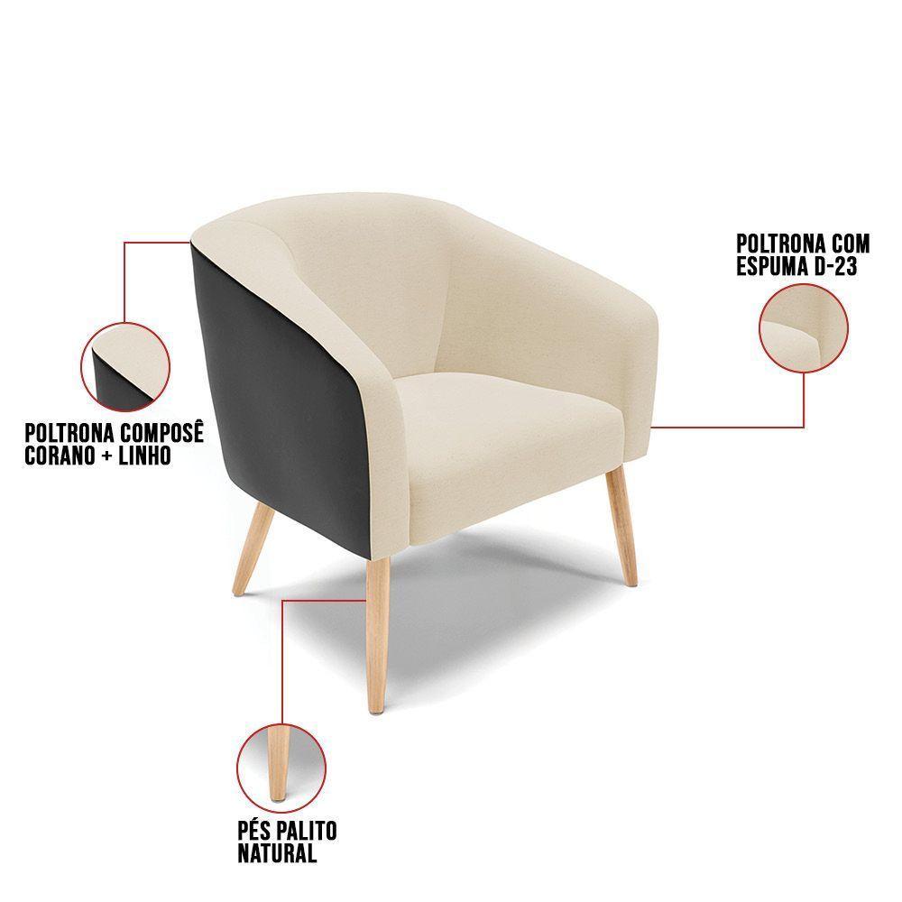 Cadeira Sala De Jantar Pé Palito Natural Kit 2 Stella Pto/linho D03 - D'rossi Cor Bege - 6