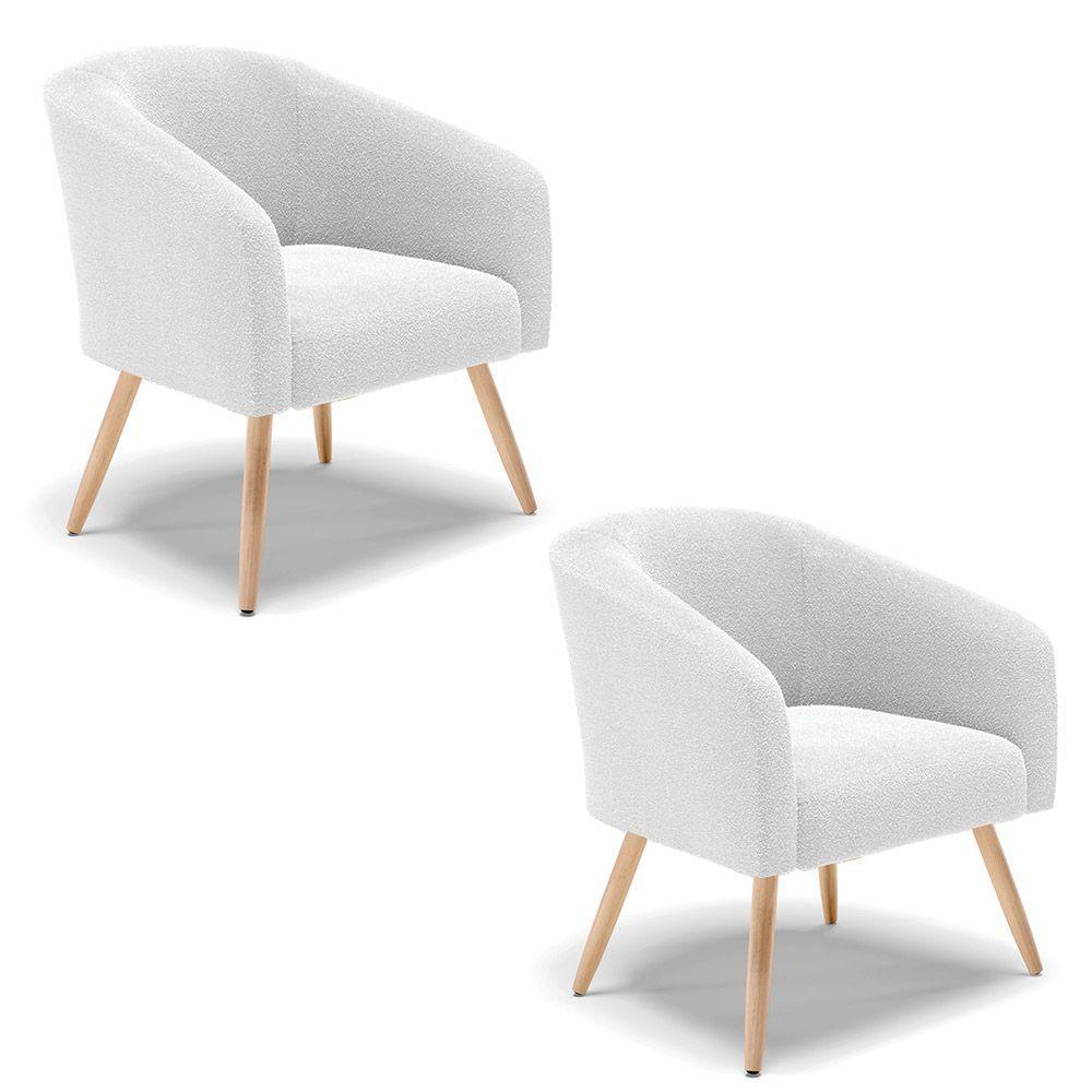Cadeira Sala De Jantar Pé Palito Natural Kit 2 Stella Bouclê D03 - D'rossi Cor Off White - 1
