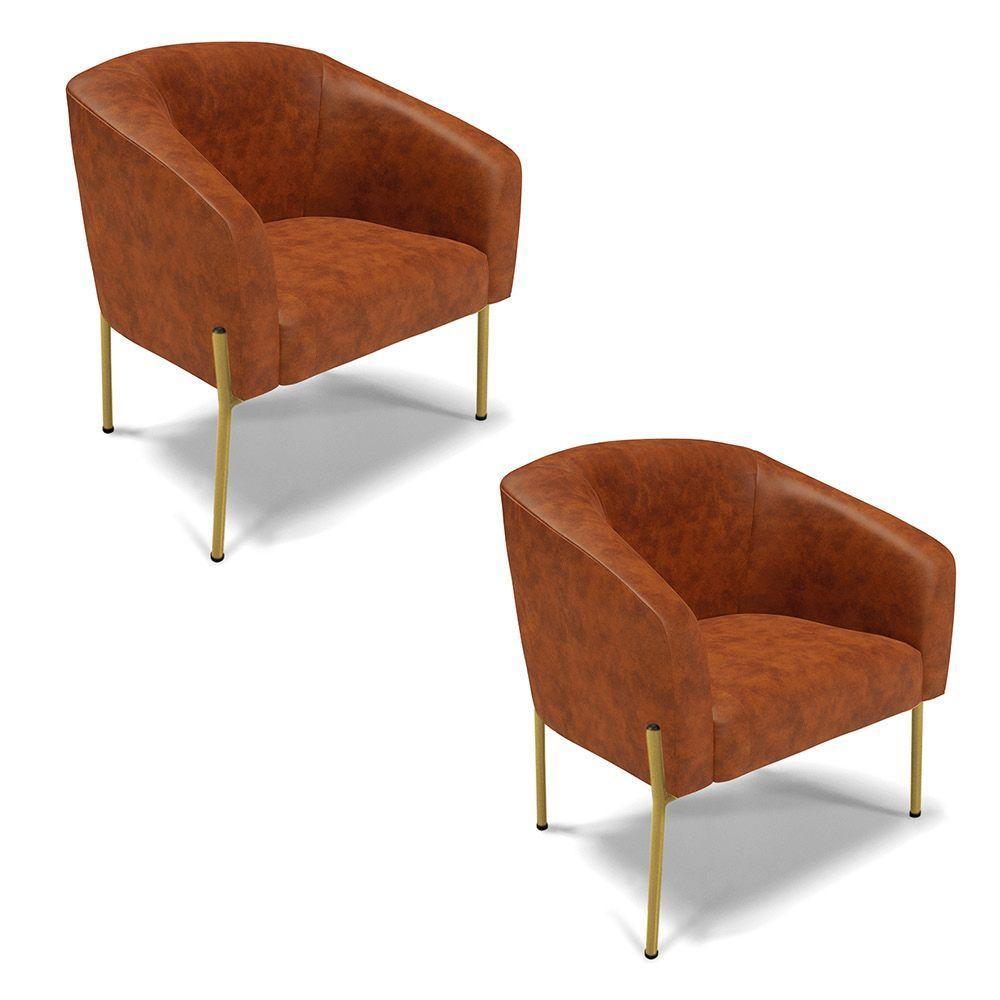 Cadeira Sala De Jantar Pé Ferro Dourado Kit 2 Stella Sintético Pu D03 - D'rossi Cor Nozes - 1
