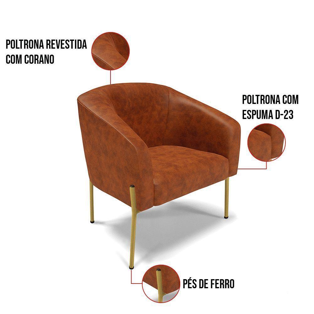 Cadeira Sala De Jantar Pé Ferro Dourado Kit 2 Stella Sintético Pu D03 - D'rossi Cor Nozes - 5