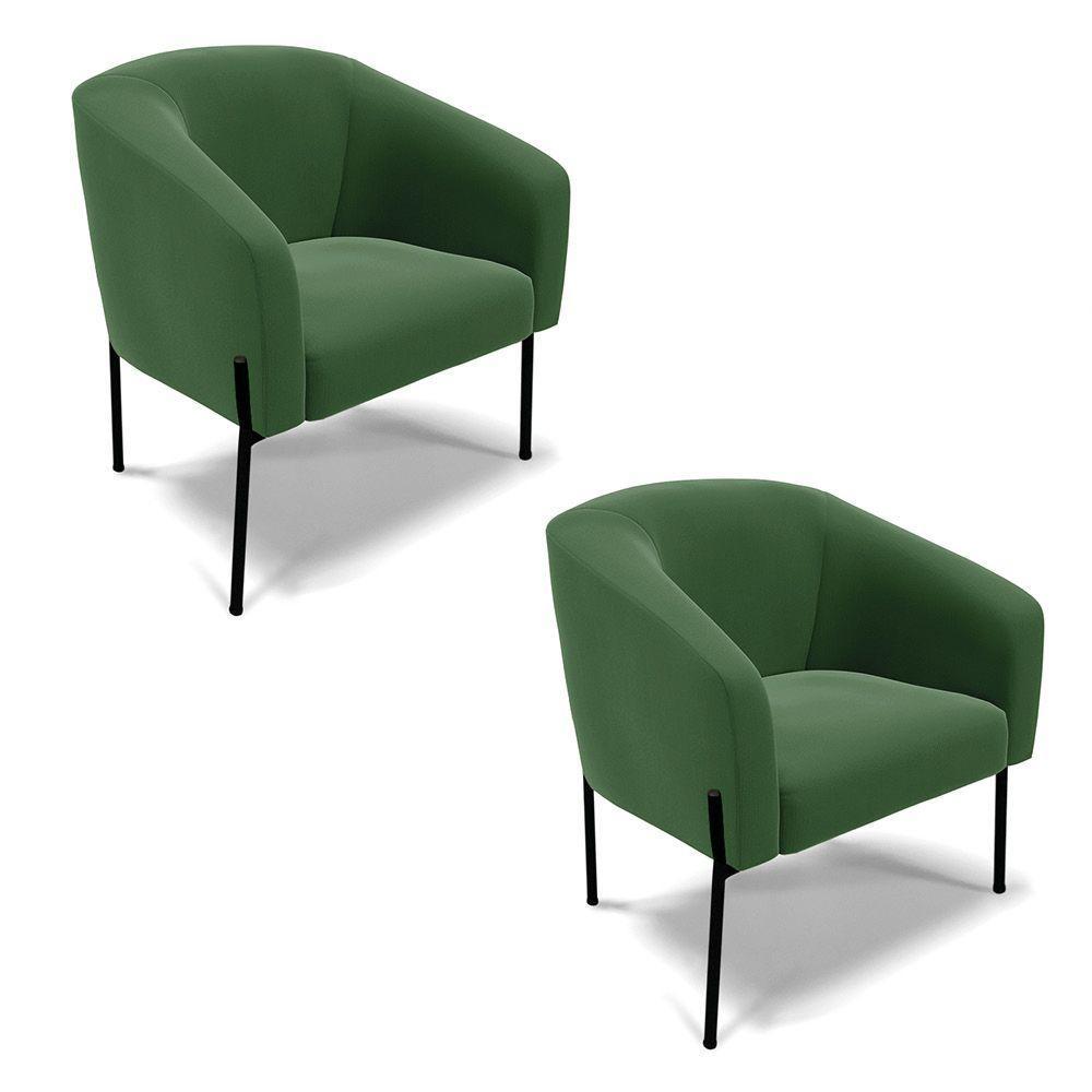 Cadeira Sala De Jantar Pé De Ferro Preto Kit 2 Stella Suede D03 - D'rossi Cor Verde - 1
