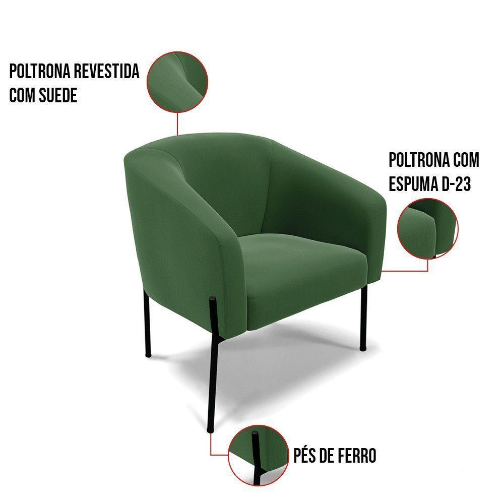 Cadeira Sala De Jantar Pé De Ferro Preto Kit 2 Stella Suede D03 - D'rossi Cor Verde - 5