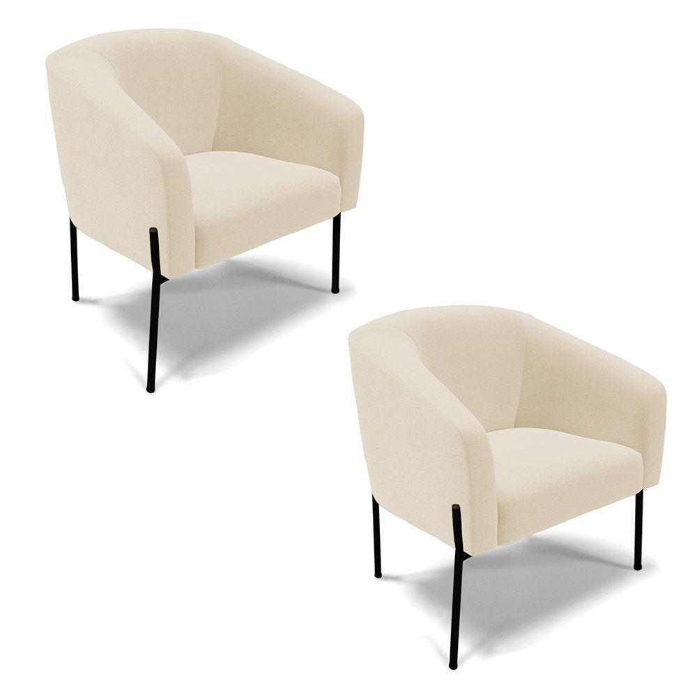 Cadeira Sala De Jantar Pé De Ferro Preto Kit 2 Stella Linho D03 - D'rossi Cor Bege - 1