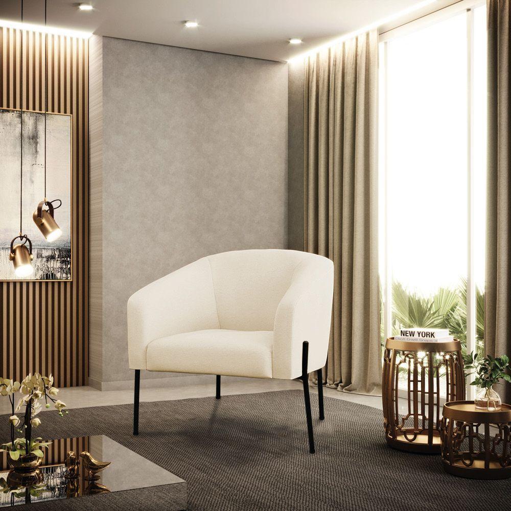 Cadeira Sala De Jantar Pé De Ferro Preto Kit 2 Stella Linho D03 - D'rossi Cor Bege - 6