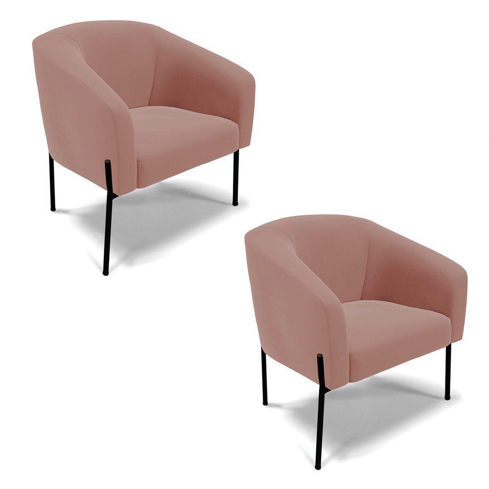 Cadeira Sala De Jantar Pé De Ferro Preto Kit 2 Stella Veludo D03 - D'rossi Cor Rose - 1