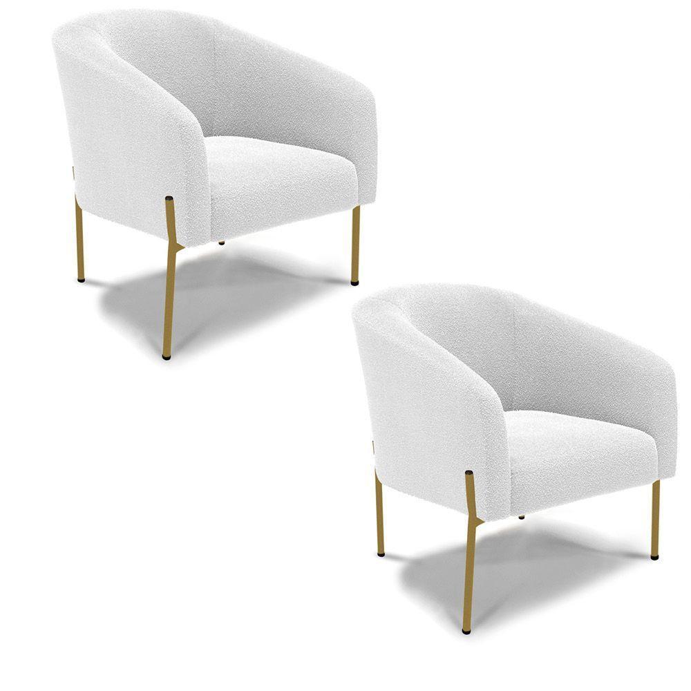 Cadeira Sala De Jantar Pé Ferro Dourado Kit 2 Stella Bouclê D03 - D'rossi Cor Off White - 1