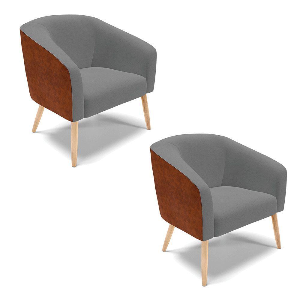 Cadeira Sala De Jantar Pé Palito Natural Kit 2 Stella Noz/linho D03 - D'rossi Cor Grafite - 1