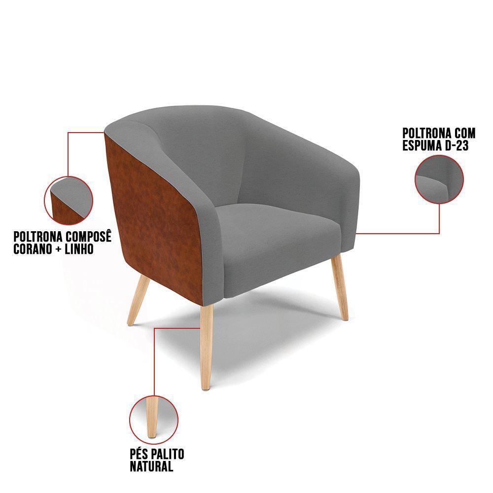 Cadeira Sala De Jantar Pé Palito Natural Kit 2 Stella Noz/linho D03 - D'rossi Cor Grafite - 6