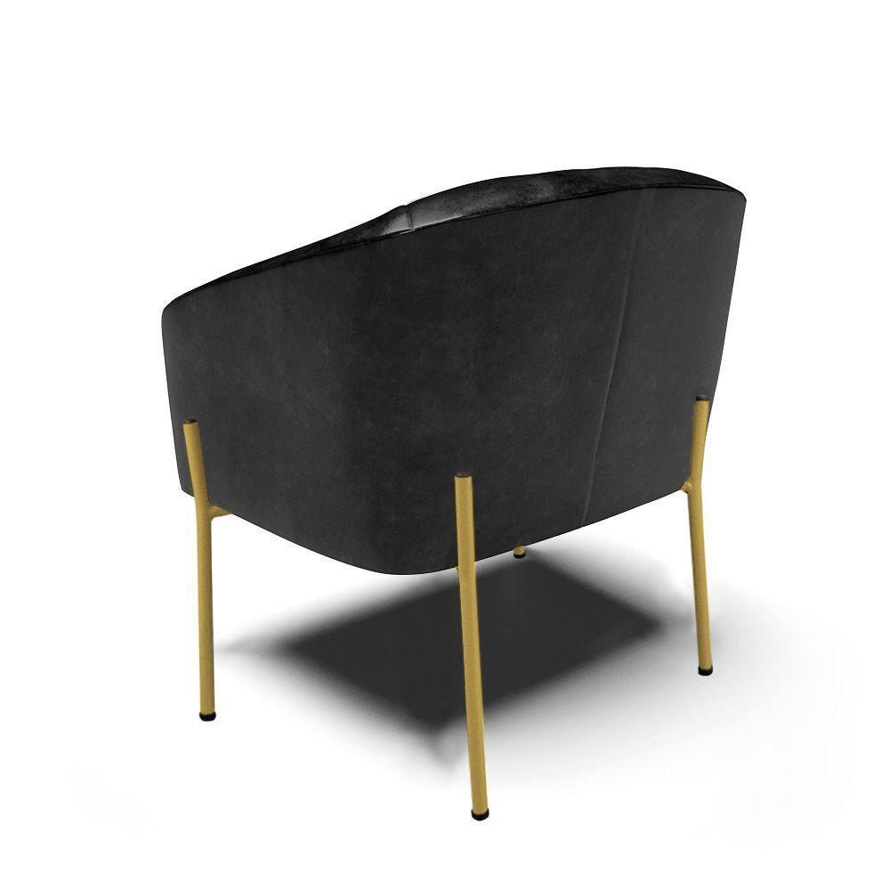 Cadeira Sala De Jantar Pé De Ferro Dourado Stella Sintético Pu D03 - D'rossi Cor Preto - 3
