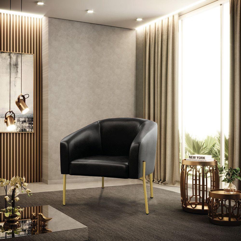 Cadeira Sala De Jantar Pé De Ferro Dourado Stella Sintético Pu D03 - D'rossi Cor Preto - 6