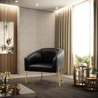 Cadeira Sala De Jantar Pé De Ferro Dourado Stella Sintético Pu D03 - D'rossi Cor Preto - 6