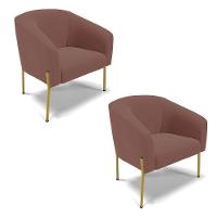Cadeira Sala De Jantar Pé De Ferro Dourado Kit 2 Stella Veludo D03 - D'rossi Cor Rose - 1
