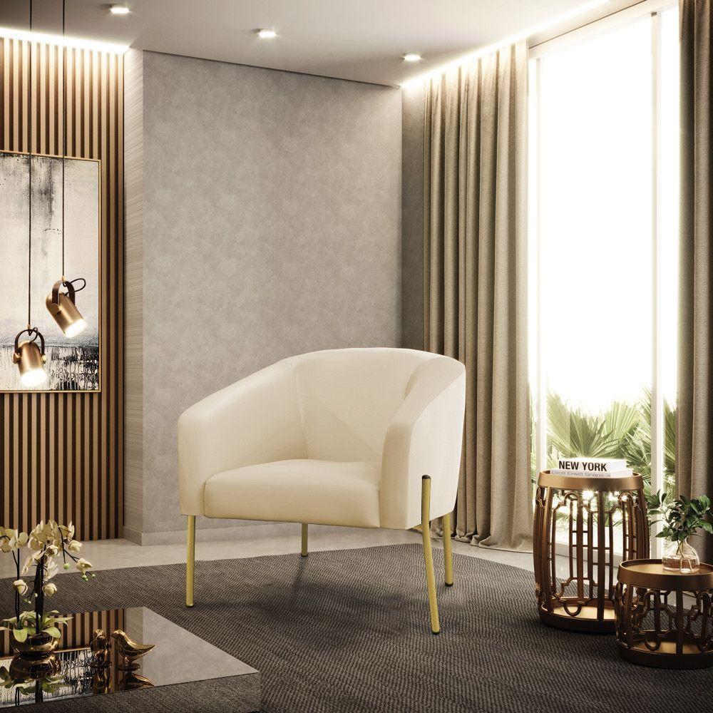 Cadeira Sala De Jantar Pé De Ferro Dourado Stella Sintético D03 - D'rossi Cor Bege - 6