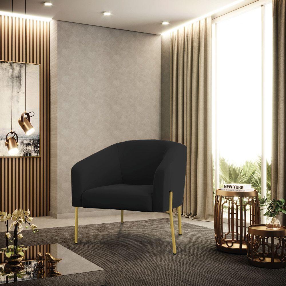 Cadeira Sala De Jantar Pé De Ferro Dourado Kit 2 Stella Veludo D03 - D'rossi Cor Preto - 6