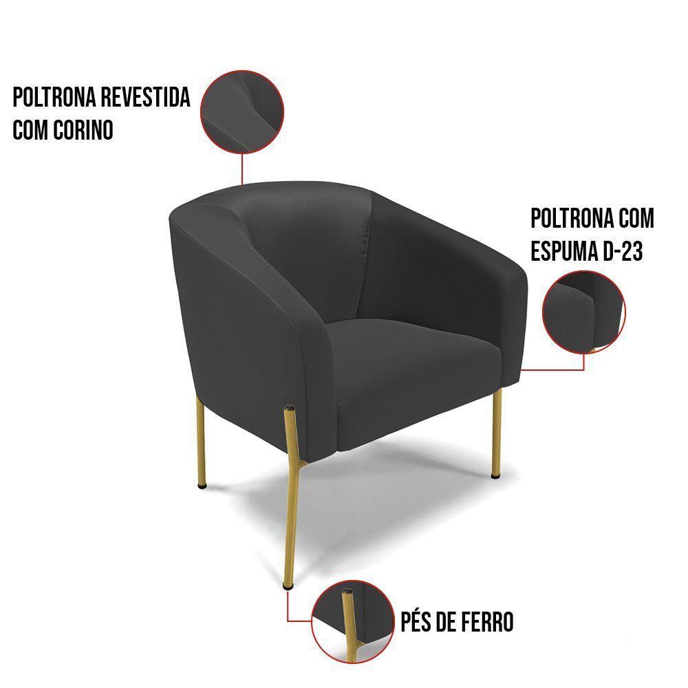 Cadeira Sala De Jantar Pé De Ferro Dourado Kit 2 Stella Sintético D03 - D'rossi Cor Preto - 5