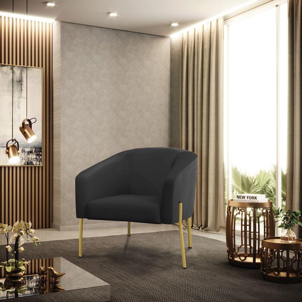 Cadeira Sala De Jantar Pé De Ferro Dourado Kit 2 Stella Sintético D03 - D'rossi Cor Preto - 6