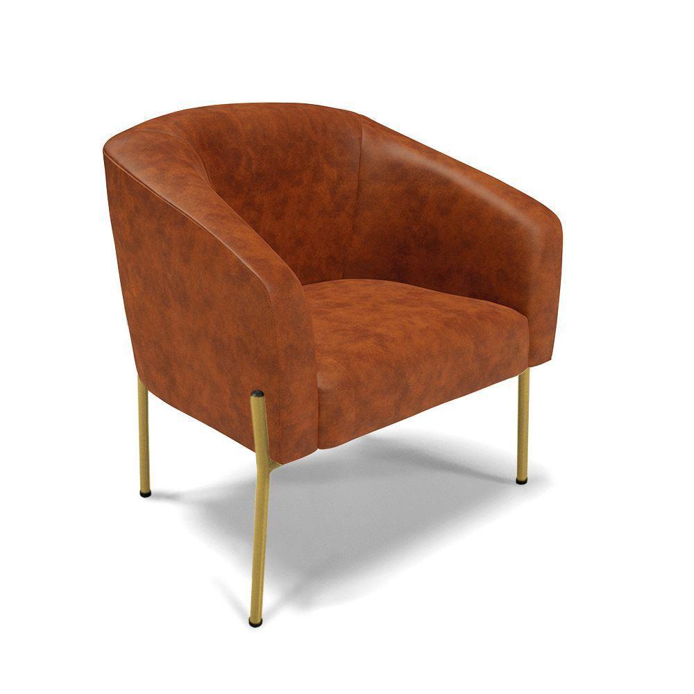 Cadeira Sala De Jantar Pé De Ferro Dourado Stella Sintético Pu D03 - D'rossi Cor Nozes - 1