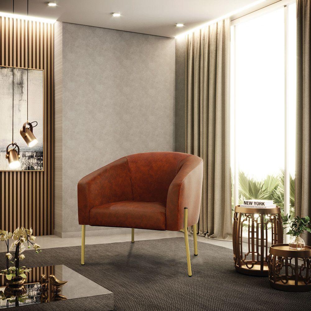 Cadeira Sala De Jantar Pé De Ferro Dourado Stella Sintético Pu D03 - D'rossi Cor Nozes - 6