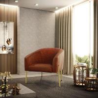 Cadeira Sala De Jantar Pé De Ferro Dourado Stella Sintético Pu D03 - D'rossi Cor Nozes - 6