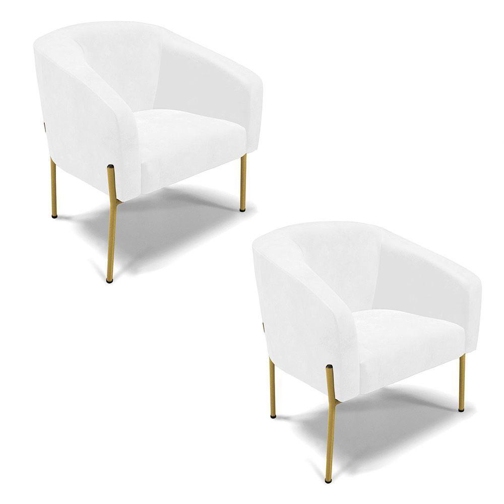 Cadeira Sala De Jantar Pé Ferro Dourado Kit 2 Stella Sintético Pu D03 - D'rossi Cor Branco - 1