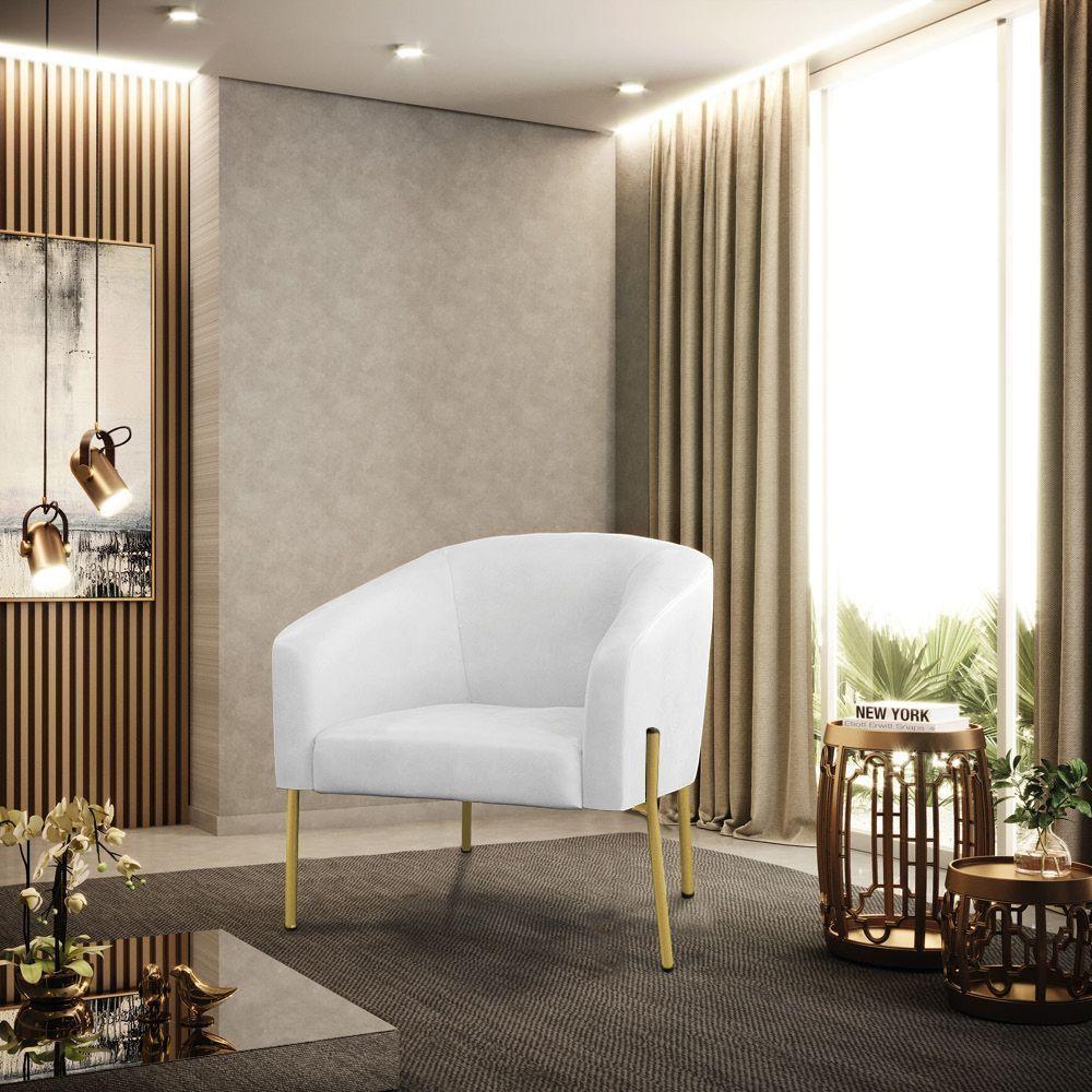 Cadeira Sala De Jantar Pé Ferro Dourado Kit 2 Stella Sintético Pu D03 - D'rossi Cor Branco - 6