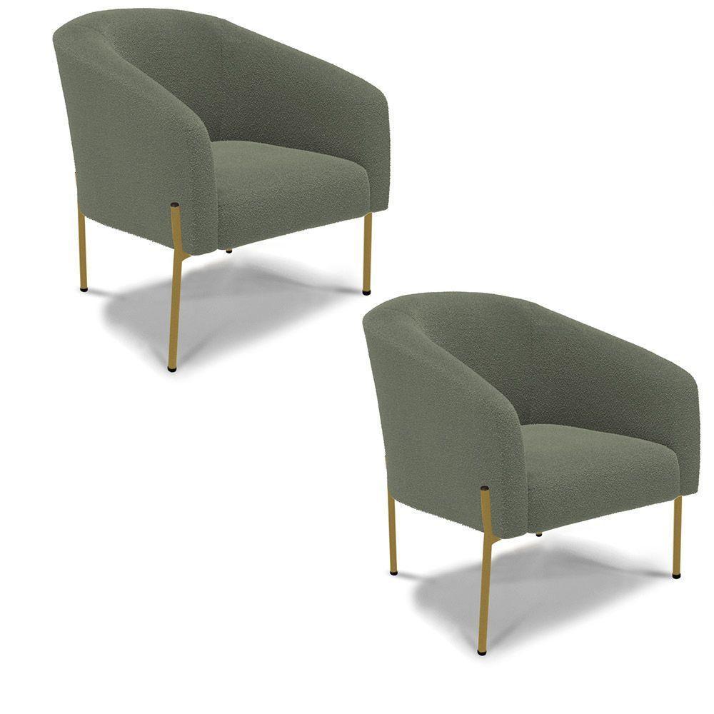 Cadeira Sala De Jantar Pé Ferro Dourado Kit 2 Stella Bouclê D03 - D'rossi Cor Verde Pistache - 1