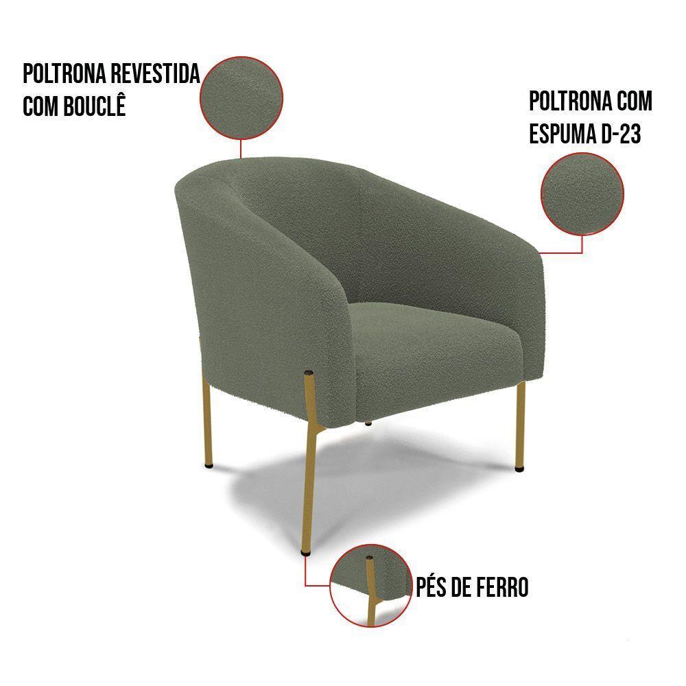 Cadeira Sala De Jantar Pé Ferro Dourado Kit 2 Stella Bouclê D03 - D'rossi Cor Verde Pistache - 5