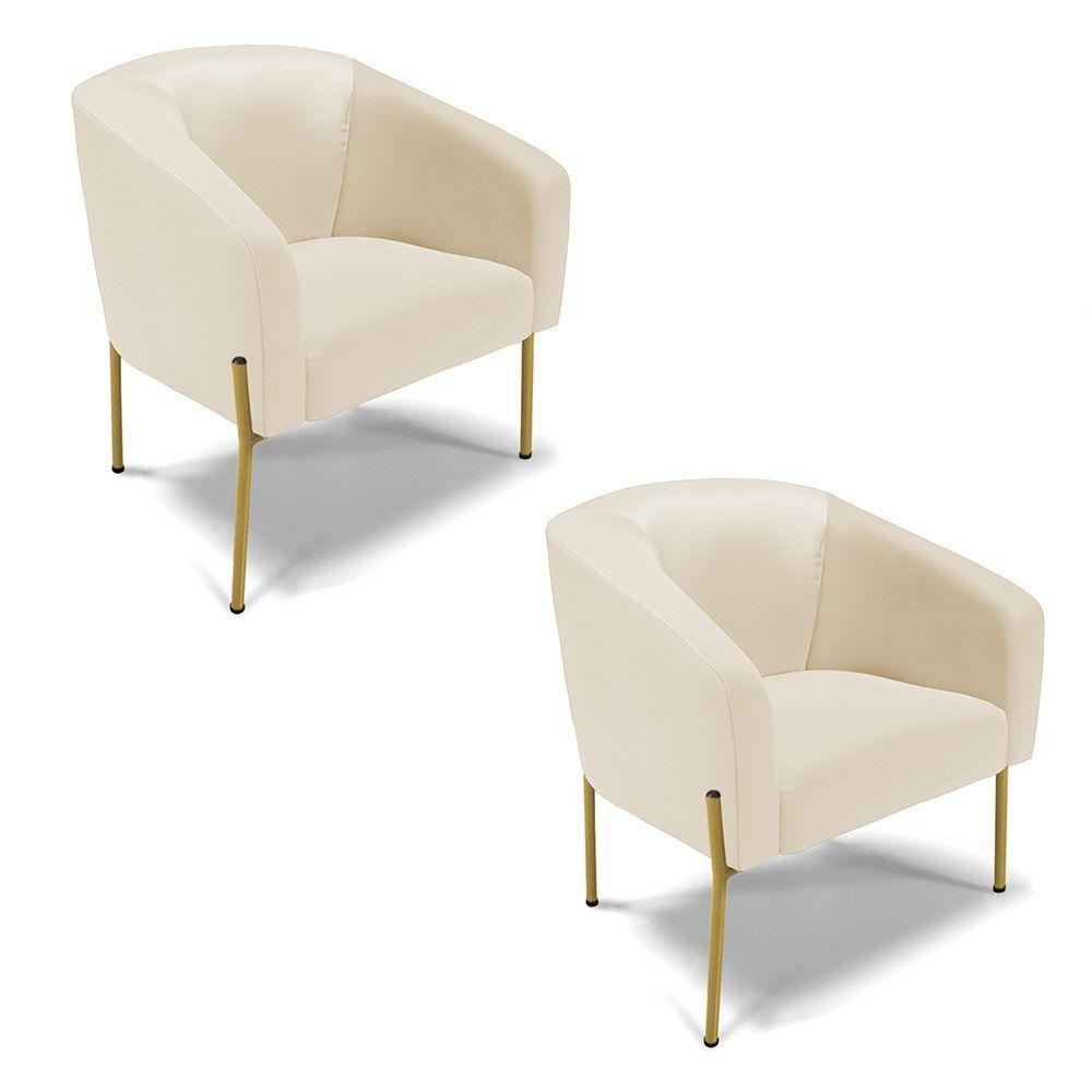 Cadeira Sala De Jantar Pé De Ferro Dourado Kit 2 Stella Sintético D03 - D'rossi Cor Bege - 1