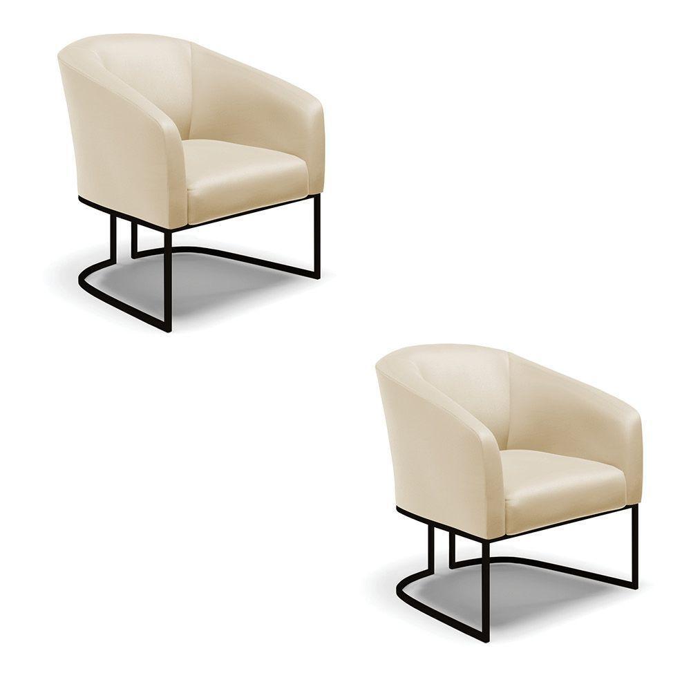 Cadeira Sala De Jantar Industrial Preto Kit 2 Stella Sintético D03 - D'rossi Cor Bege - 1