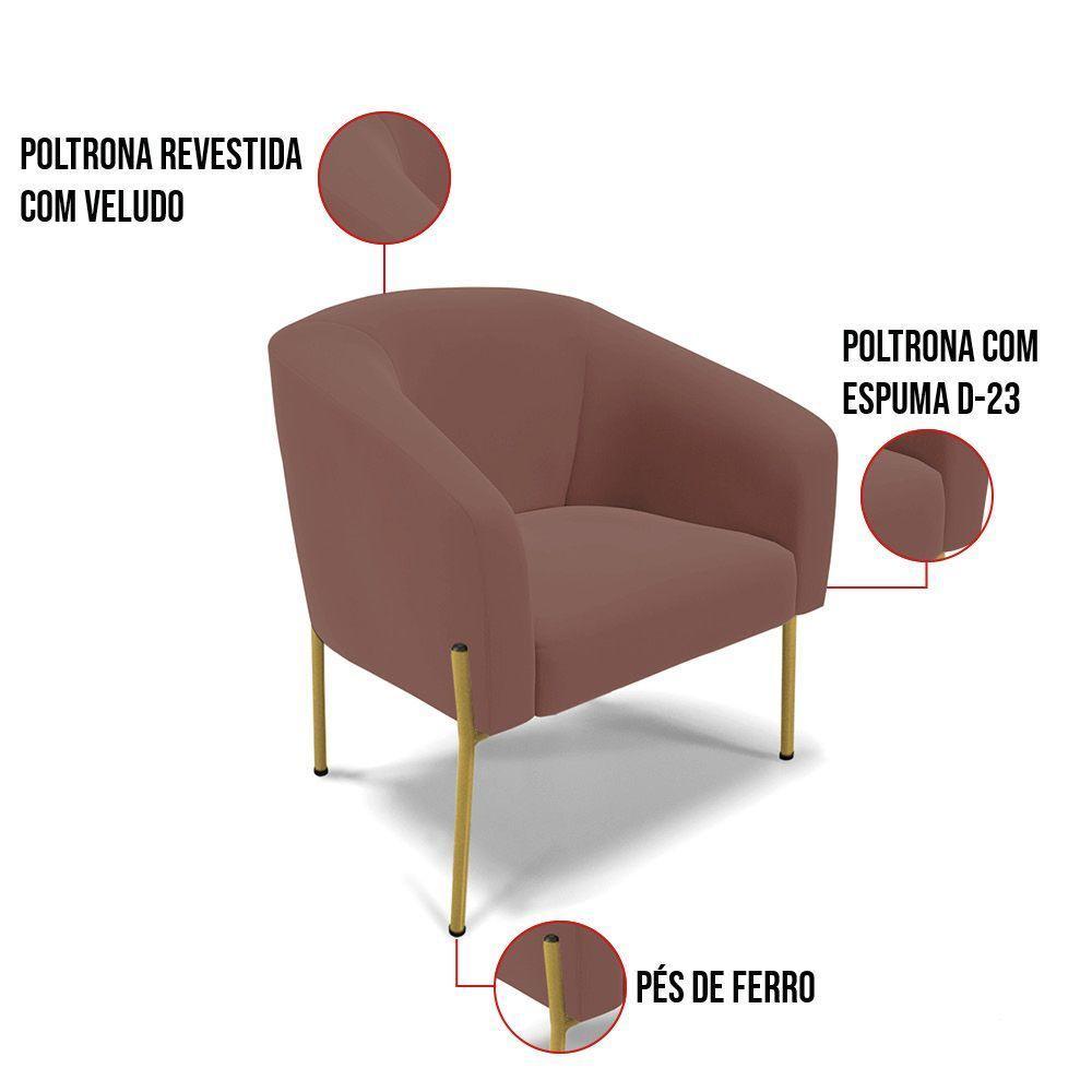 Cadeira Sala De Jantar Pé De Ferro Dourado Stella Veludo D03 - D'rossi Cor Rose - 5