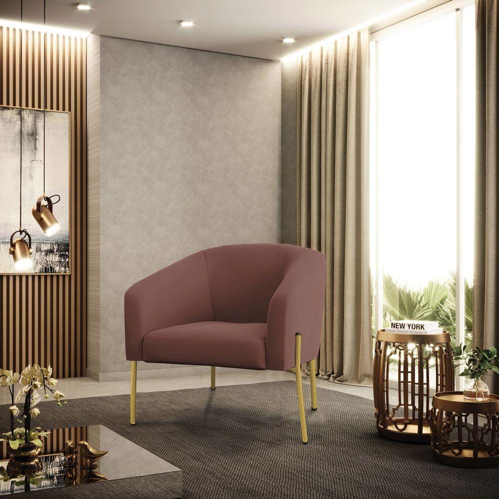 Cadeira Sala De Jantar Pé De Ferro Dourado Stella Veludo D03 - D'rossi Cor Rose - 6
