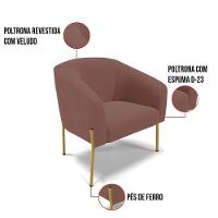 Cadeira Sala De Jantar Pé De Ferro Dourado Stella Veludo D03 - D'rossi Cor Rose - 5