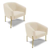 Cadeira Sala De Jantar Pé De Ferro Dourado Kit 2 Stella Linho D03 - D'rossi Cor Bege - 1