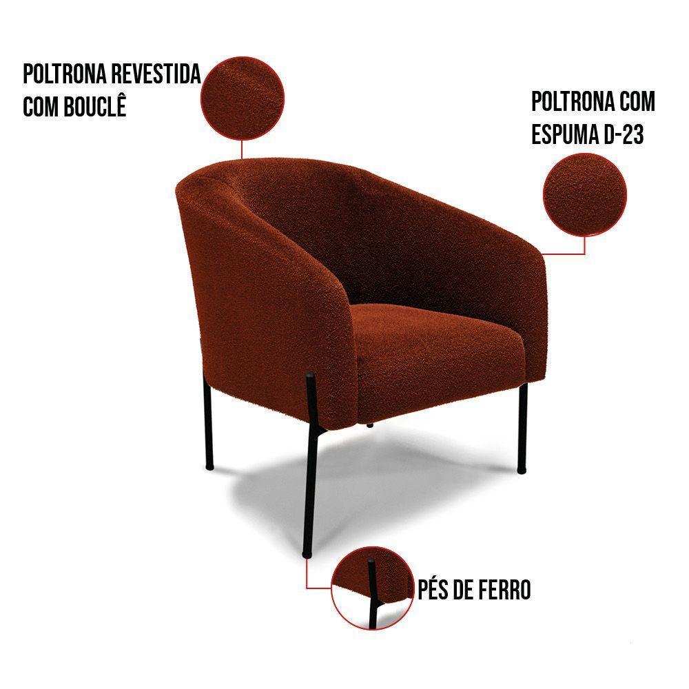 Cadeira Sala De Jantar Pé De Ferro Preto Kit 2 Stella Bouclê D03 - D'rossi Cor Terra - 5