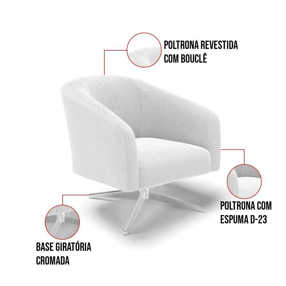Cadeira Sala De Jantar Giratória Base Cromada Stella Bouclê D03 - D'rossi Cor Off White - 5