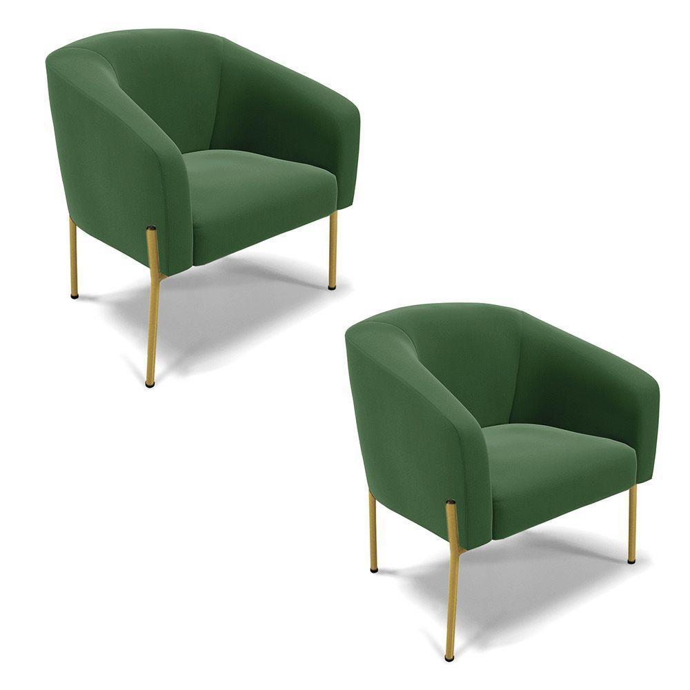 Cadeira Sala De Jantar Pé De Ferro Dourado Kit 2 Stella Suede D03 - D'rossi Cor Verde - 1