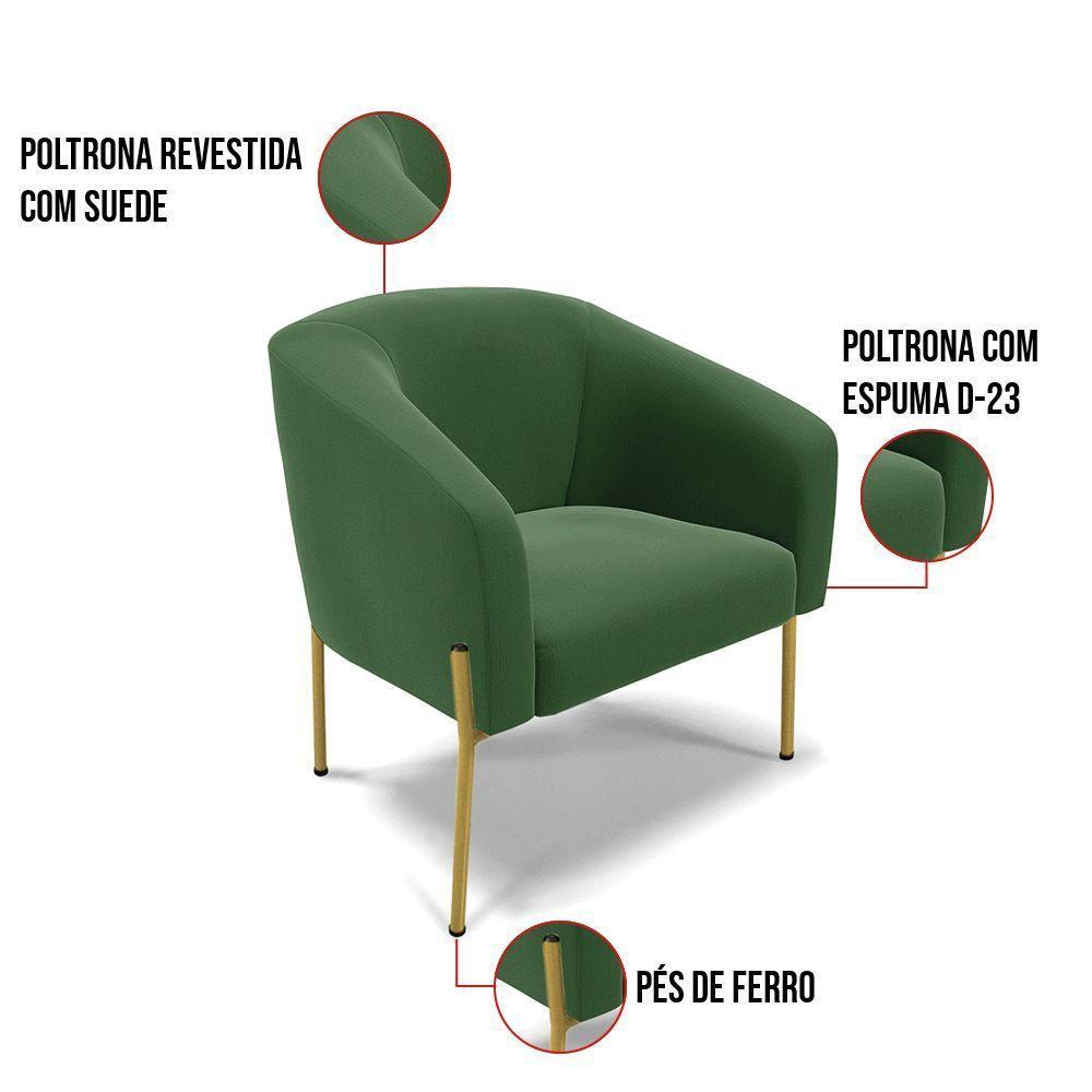 Cadeira Sala De Jantar Pé De Ferro Dourado Kit 2 Stella Suede D03 - D'rossi Cor Verde - 5