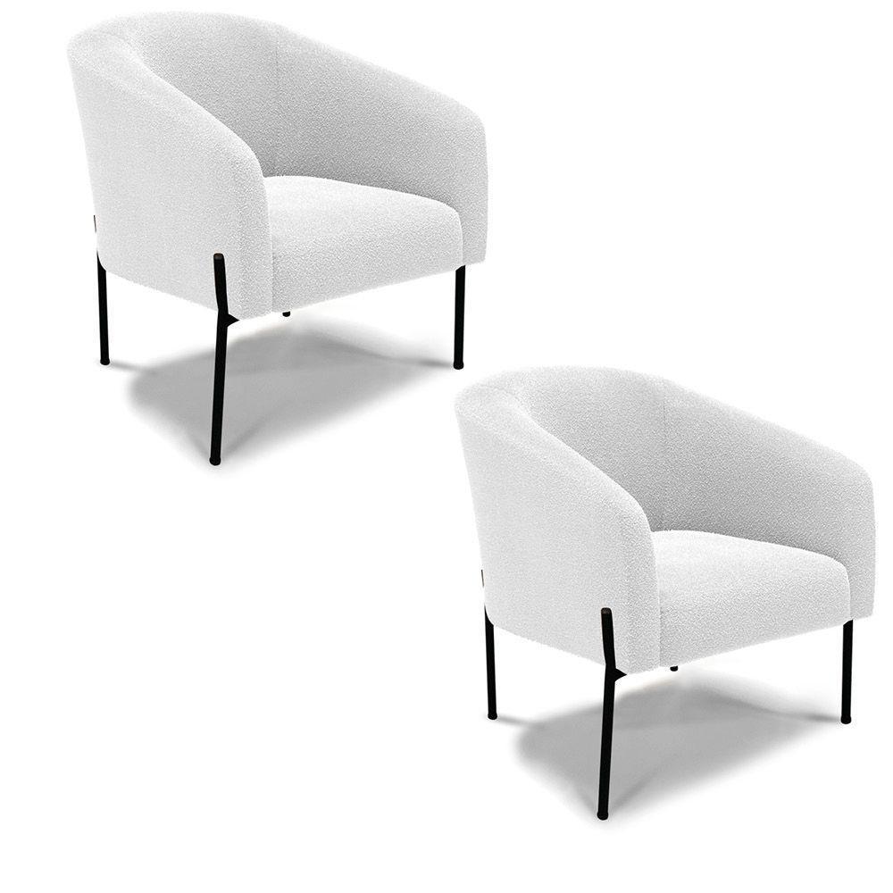 Cadeira Sala De Jantar Pé De Ferro Preto Kit 2 Stella Bouclê D03 - D'rossi Cor Off White - 1