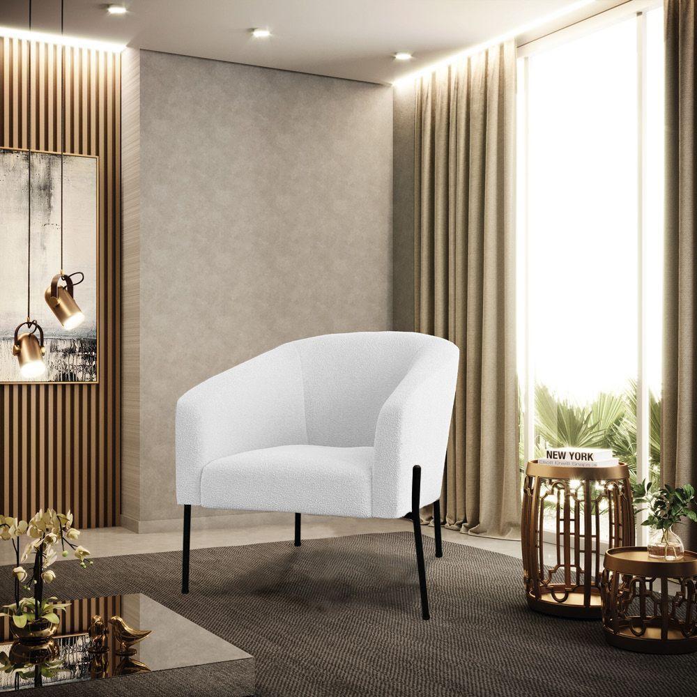 Cadeira Sala De Jantar Pé De Ferro Preto Kit 2 Stella Bouclê D03 - D'rossi Cor Off White - 6