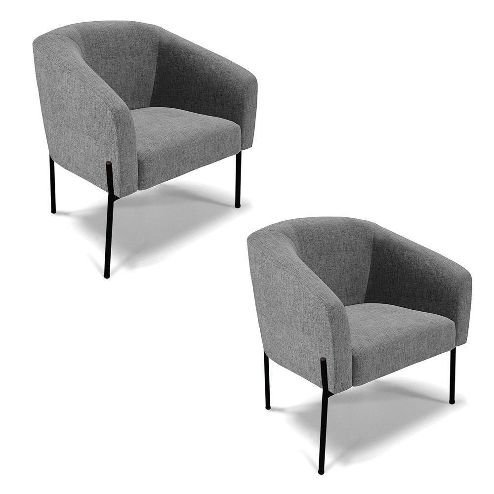 Cadeira Sala De Jantar Pé De Ferro Preto Kit 2 Stella Linho D03 - D'rossi Cor Grafite - 1