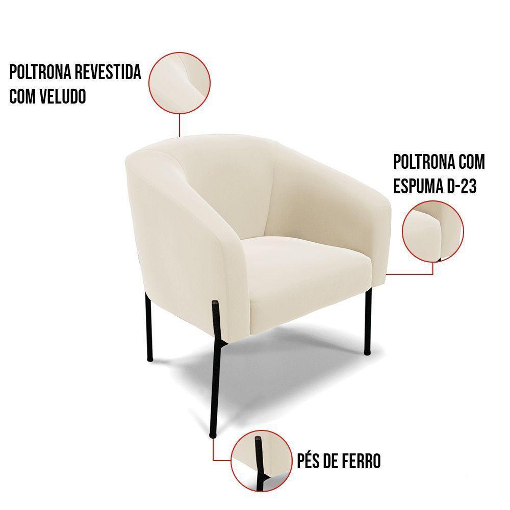 Cadeira Sala De Jantar Pé De Ferro Preto Stella Veludo D03 - D'rossi Cor Bege - 5