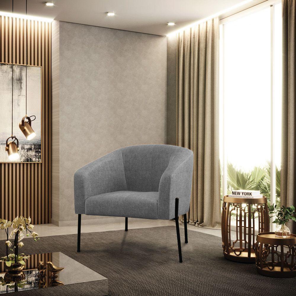 Cadeira Sala De Jantar Pé De Ferro Preto Stella Linho D03 - D'rossi Cor Grafite - 6