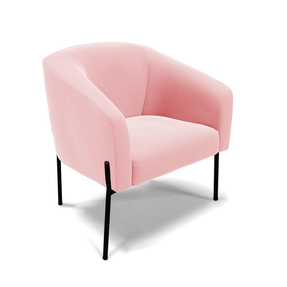 Cadeira Sala De Jantar Pé De Ferro Preto Stella Suede D03 - D'rossi Cor Rosa Bebê - 1
