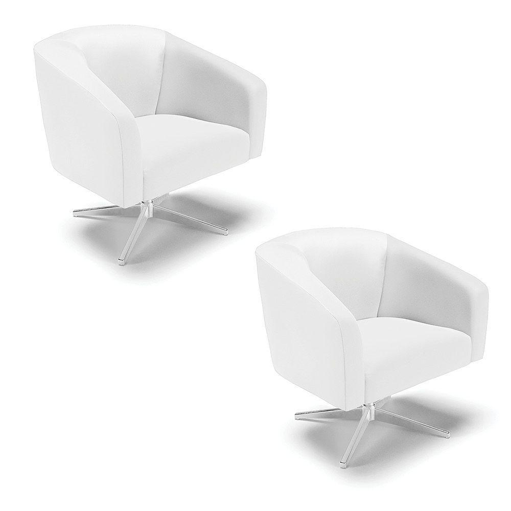 Cadeira Sala De Jantar Giratória Cromada Kit 2 Stella Sintético D03 - D'rossi Cor Branco - 1