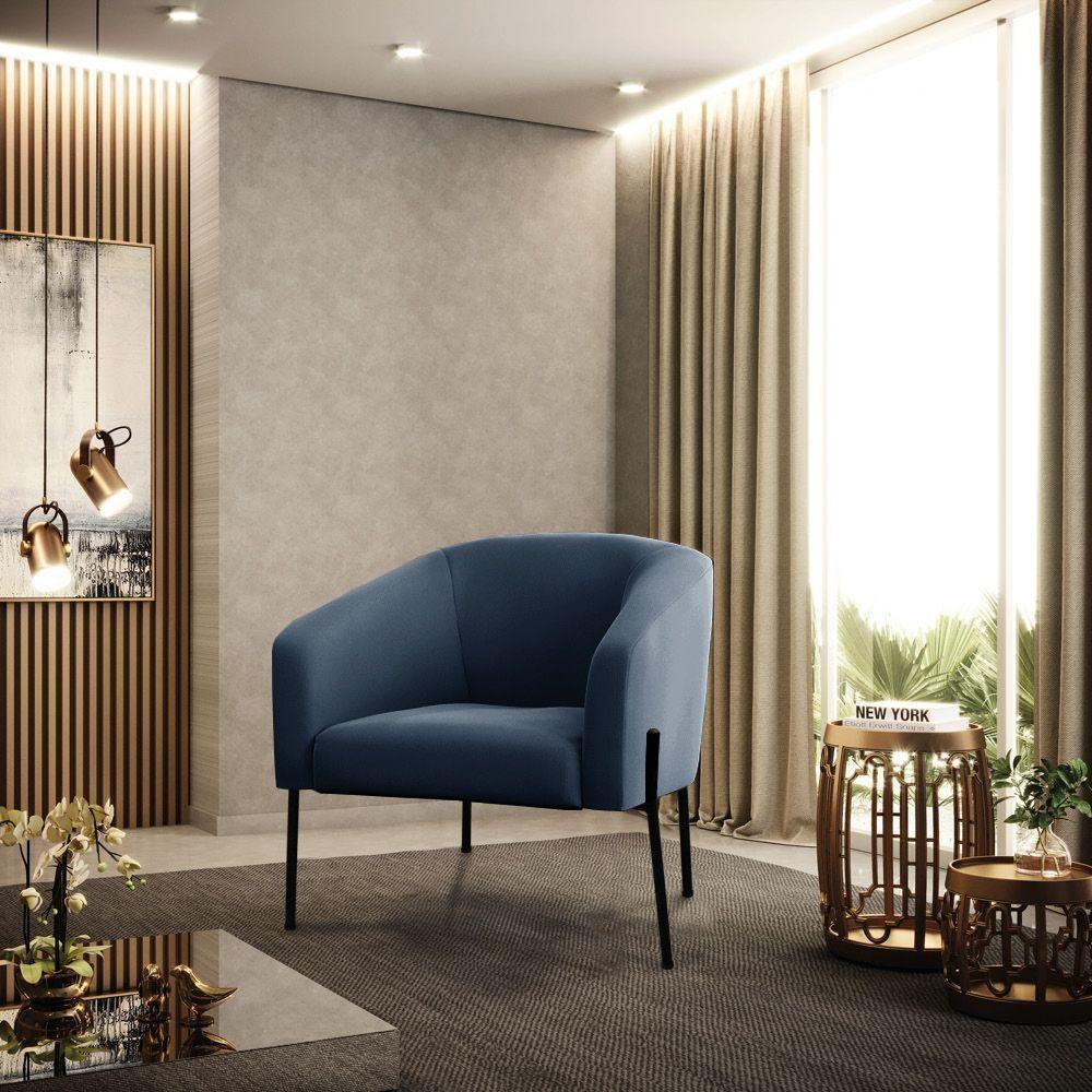 Cadeira Sala De Jantar Pé De Ferro Preto Stella Suede D03 - D'rossi Cor Azul Marinho - 3